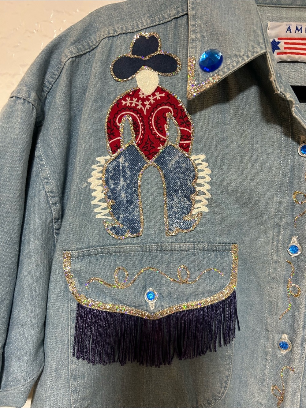 Denim Embroidered Cowboy Short-Sleeve Shirt